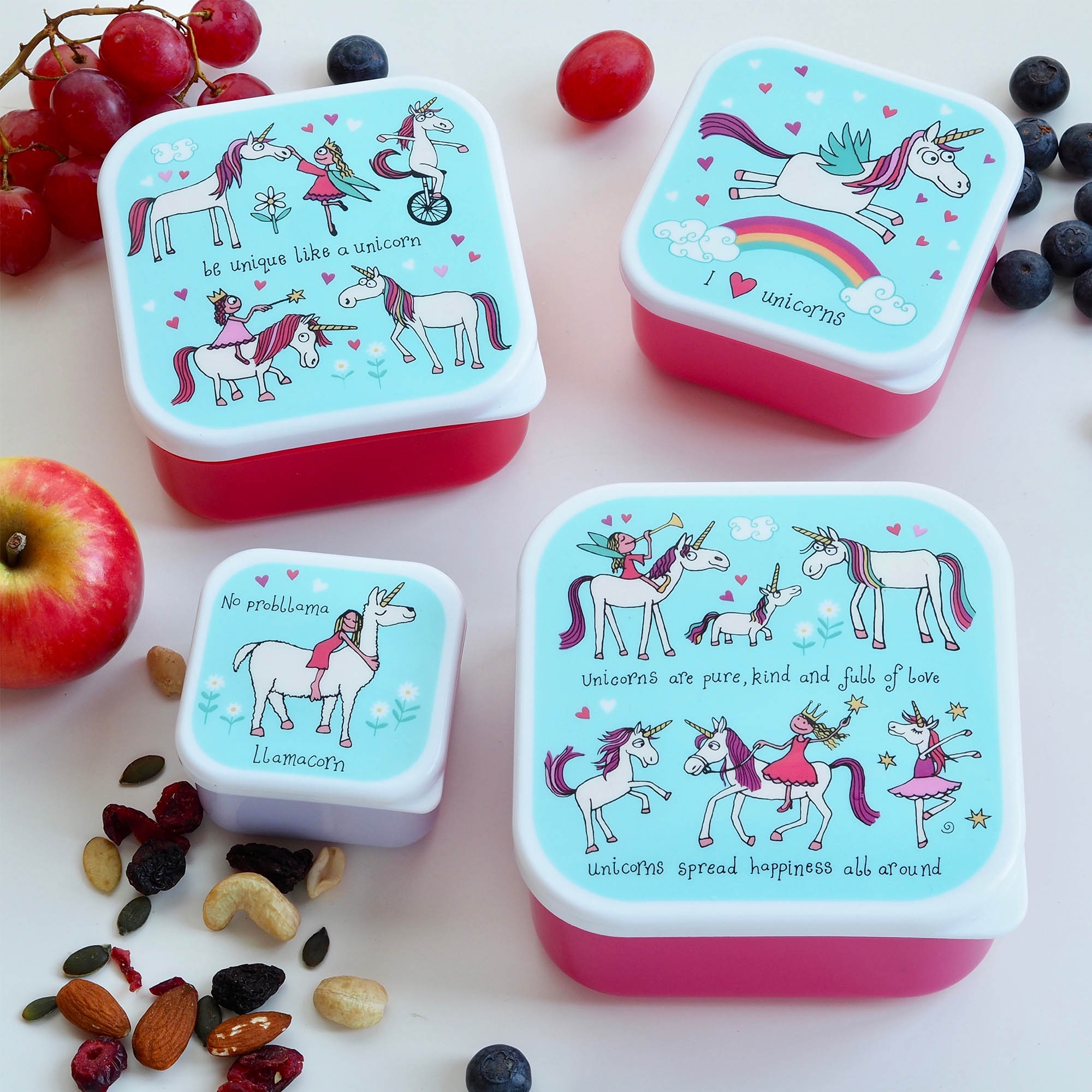 Set of 4 Unicorn Snack Boxes for Kids