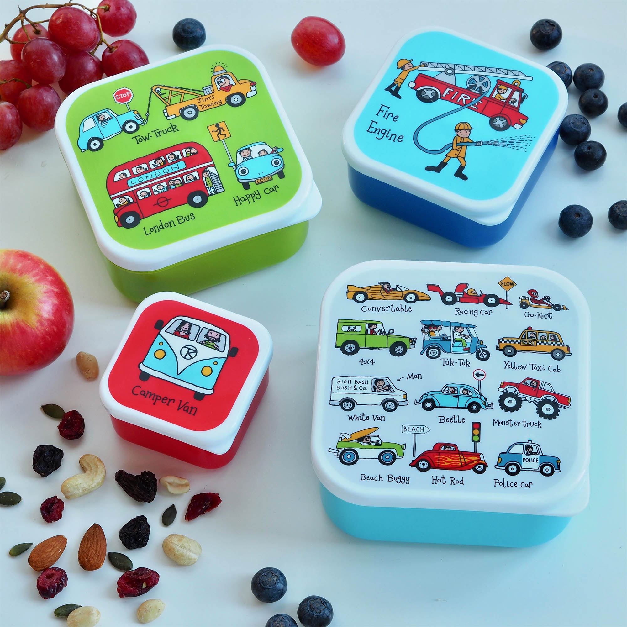 Set of 4 Cars Snack Boxes for Kids