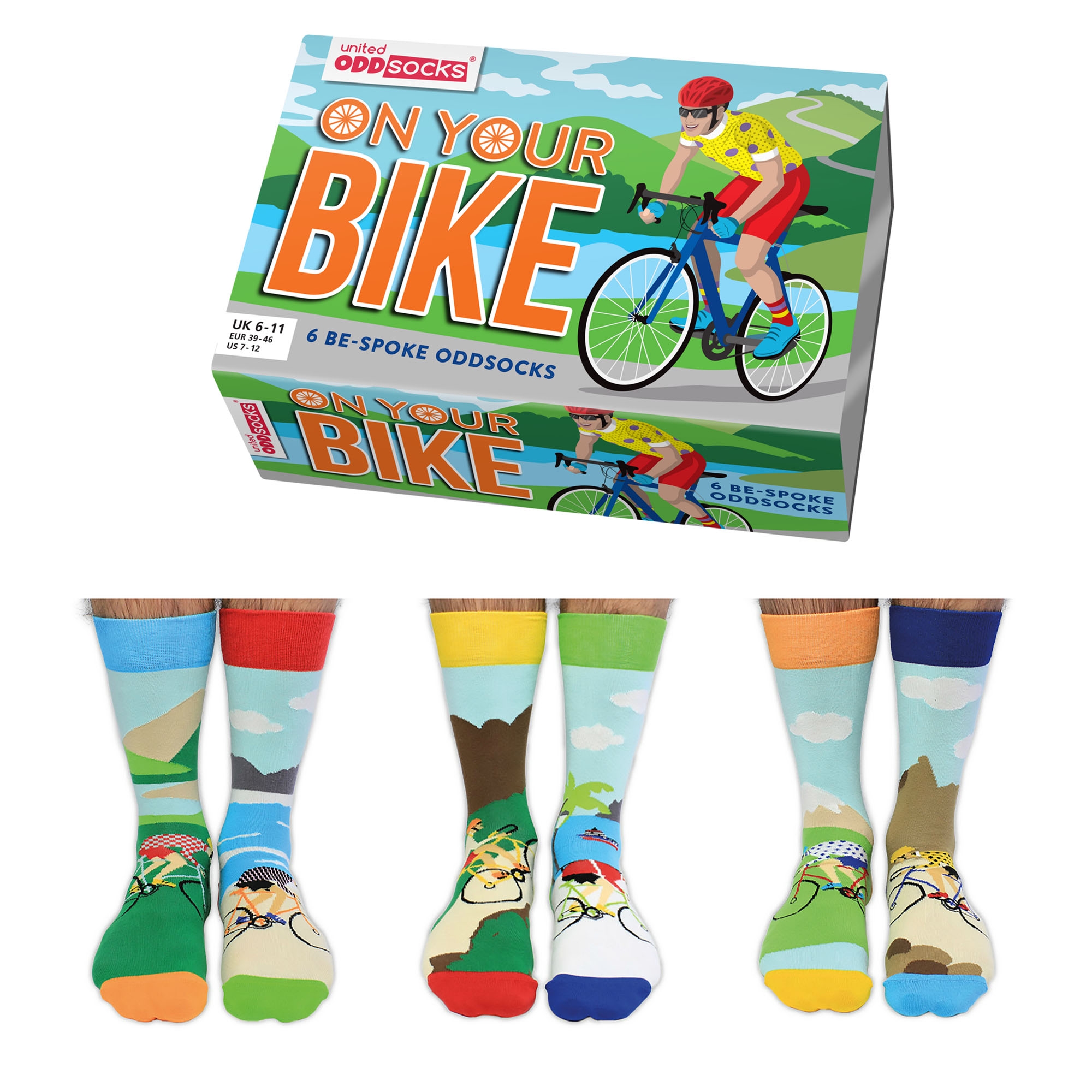 Mens Fun Bike Socks Set of 6 Size 6-11 UK