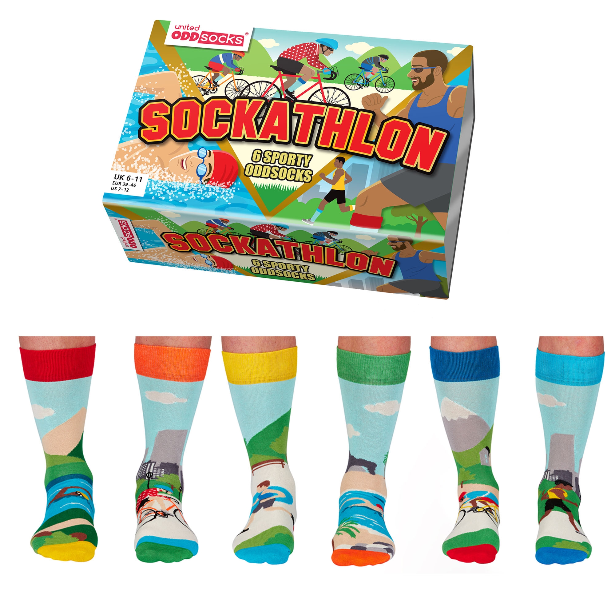 Mens Triathlon Fun Socks Set of 6 Size 6-11 UK