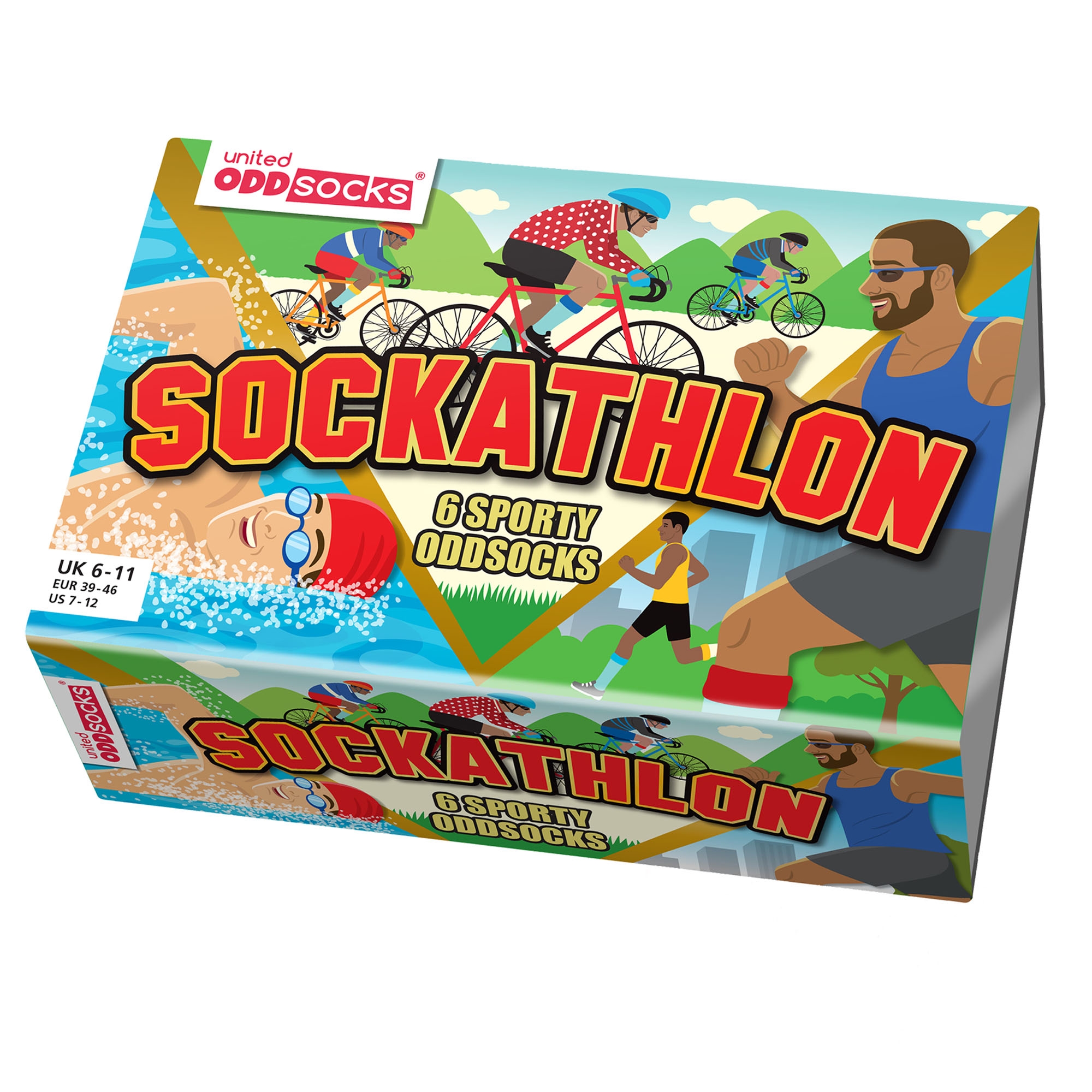 Mens Triathlon Fun Socks Set of 6 Size 6-11 UK