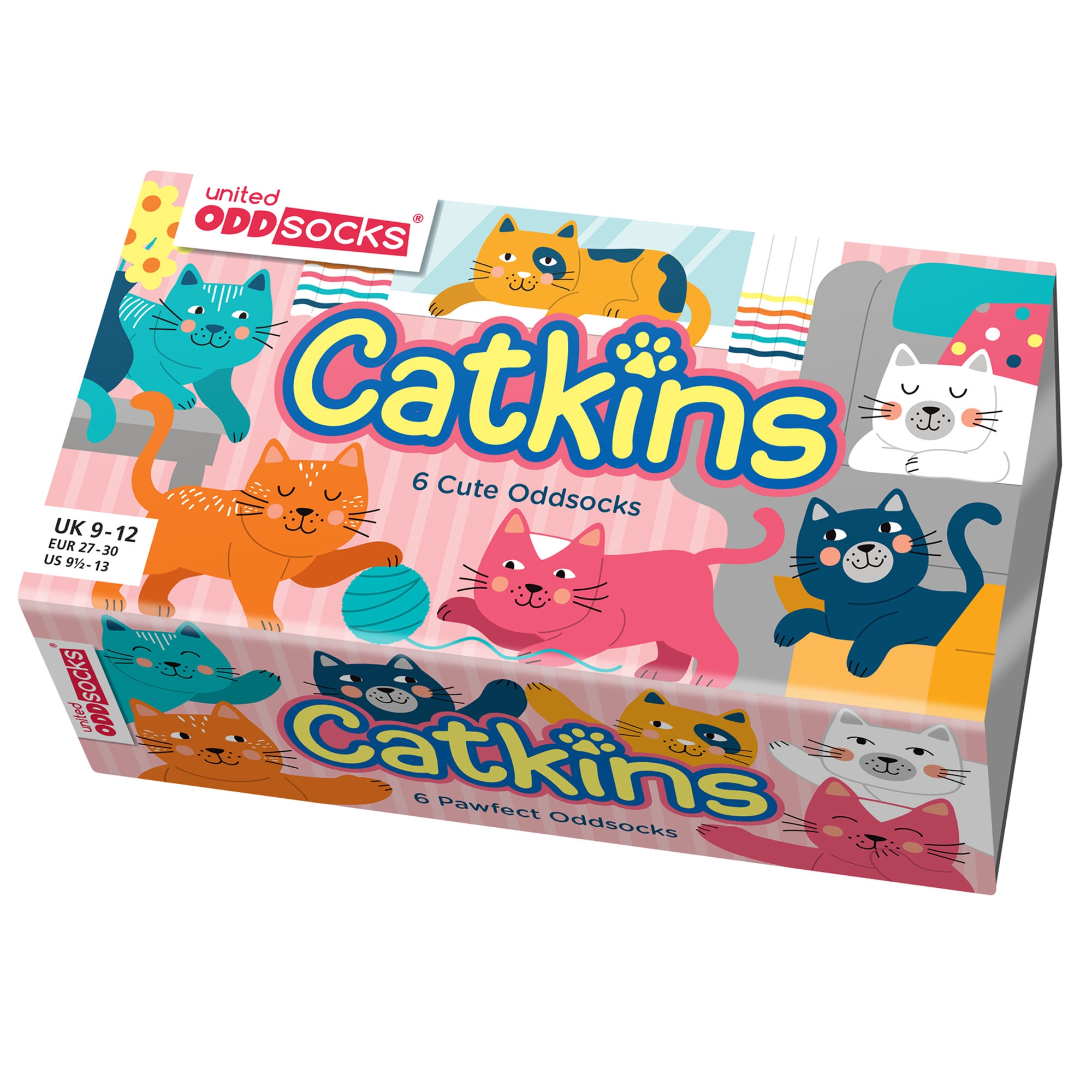 Oddsocks Kids Catkins Socks Set of 6 Size 9-12 UK