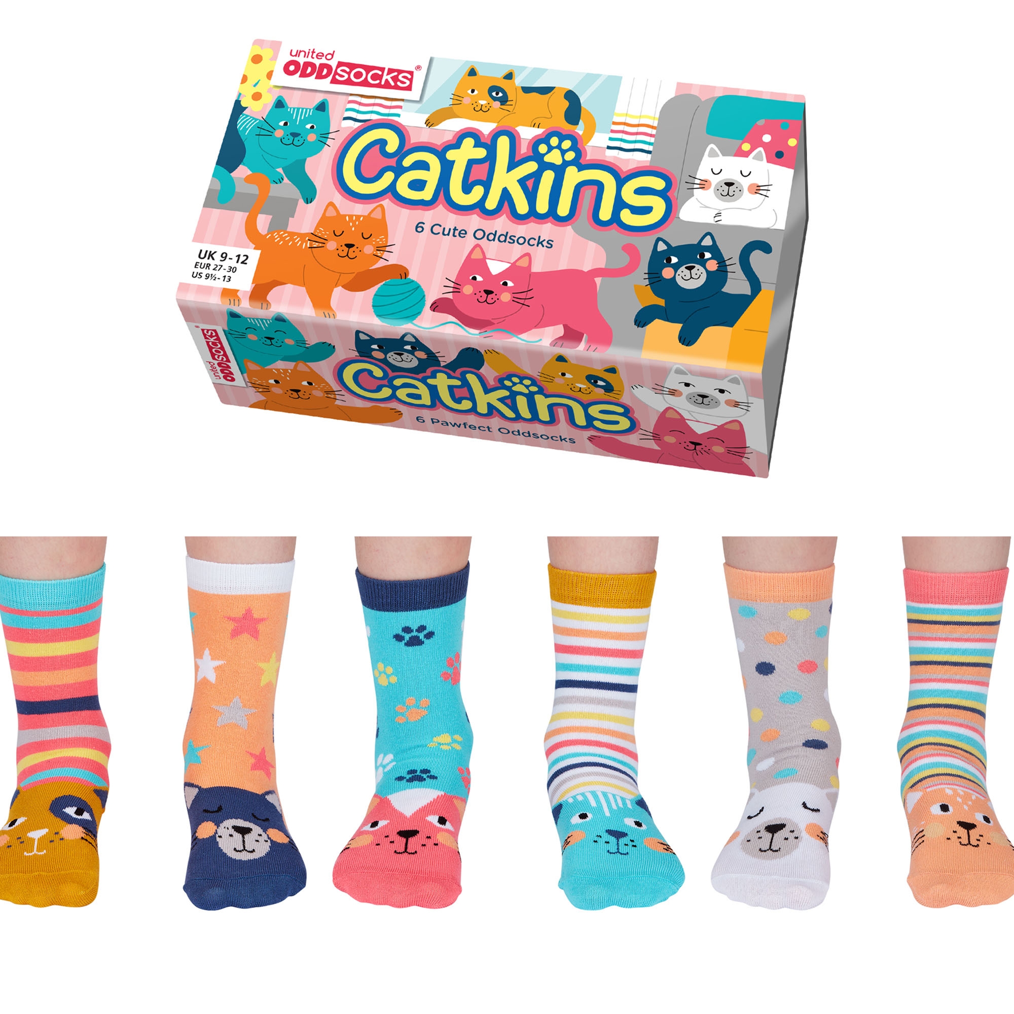 Oddsocks Kids Catkins Socks Set of 6 Size 9-12 UK