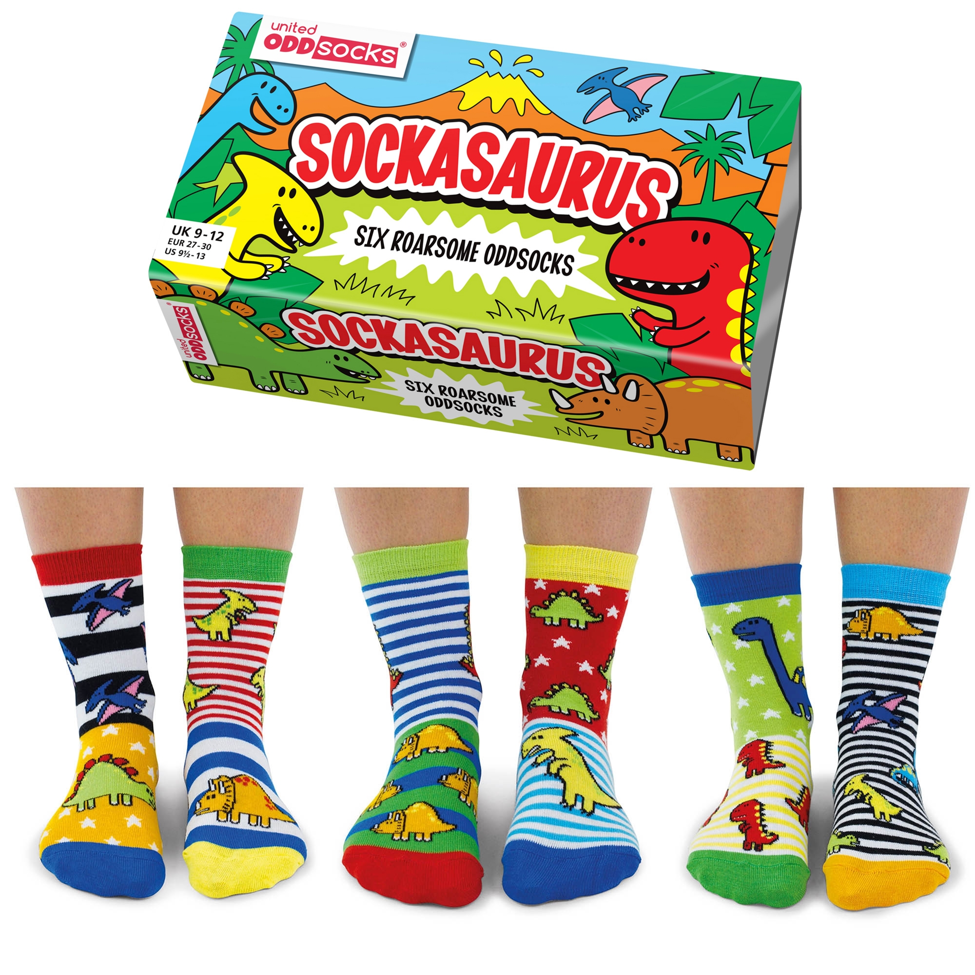 Dinosaur Socks Set of 6 Size 9-12 UK
