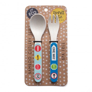 Trucks Design Bamboo Toddler Cutlery Set